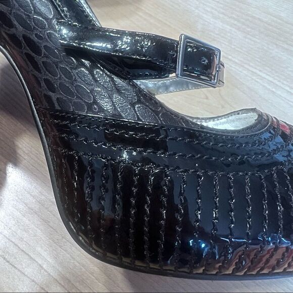 Sexy Naughty Monkey Open Toe 5” Stilettos black faux snake - Picture 9 of 11